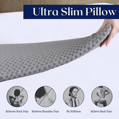 Ultra Slim Pillow, Memory Foam Pillow For Sleeping, Size - 25.5 X 16.5 X 1 Inch | Ultra Thin Pillow For Neck Pain Relief - Thin Cervical Pillow For Neck Support - Thinnest Orthopedic Pillow
