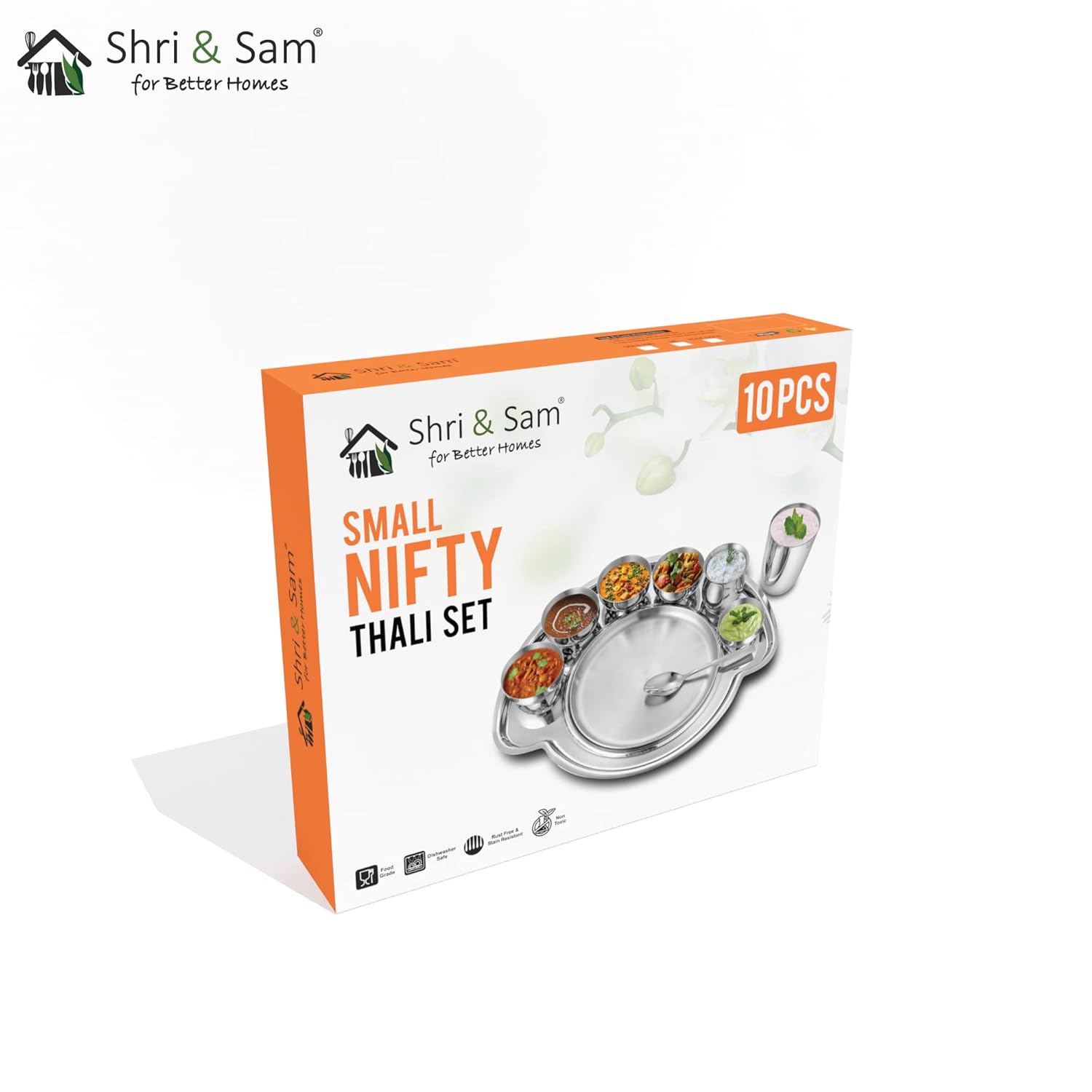 Stainless Steel Solid Small Nifty Thali Set Of 10 Pieces, Silver | 1 Full Plate+ 1 Quarter Plate+ 4 Bowls+ 1 Chutney Bowl+ 1 Glass+ 1 Dabra+ 1 Dessert Spoon Stainless Steel Solid Small Nifty Thali Set Of 10 Pieces, Silver | 1 Full Plate+ 1 Quarter Plate+ 4 Bowls+ 1 Chutney Bowl+ 1 Glass+ 1 Dabra+ 1 Dessert Spoon
