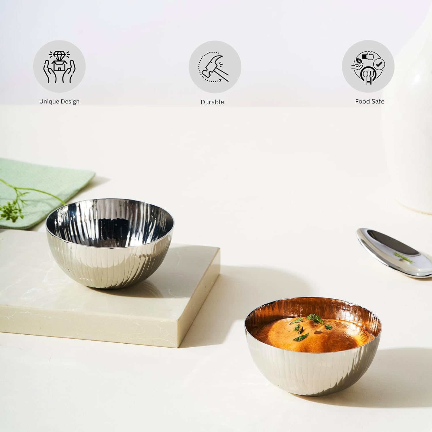Chrome Stainless Steel Katori Set Of 1 - 125ml, Hammering Series | Corporate Gifting For Diwali - Mirror Polish Premium Bowls Wati | Serve Ware, Dinnerware & Tableware - Hammered Pattern Chrome Stainless Steel Katori Set Of 1 - 125ml, Hammering Series | Corporate Gifting For Diwali - Mirror Polish Premium Bowls Wati | Serve Ware, Dinnerware & Tableware - Hammered Pattern