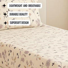 Bedsheet For Single Bed With 1 Pillow Cover - Size 90 X 60 Inches, Beige | Soft Touch Cotton Fabric-Comfortable & Durable | Elegant Printed Bedding Set For Daily Use