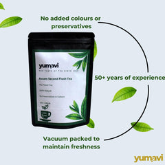 Yumavi Assam Second Flush CTC Tea With Long Leaves - Pack Of 2 X 250gm, 8.8 Ounce Each, 100+ Cups | Aromatic & Refreshing Kadak Chai - No Preservatives Or Colors, Medium Caffeine