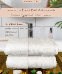 Rangoli Soft Absorbent Durable Towels Earthly Egyption Cotton Plush Oversized Large Size Bath Towel 1200 Gsm (White)- Pack Of 2
