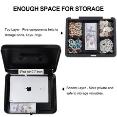 Metal Cash Box With Money Tray & Key Lock, Money Box For Cash Saving, 11.8"X 9.5"X 3.5", Large, Colour - Black, Special Feature - Portable