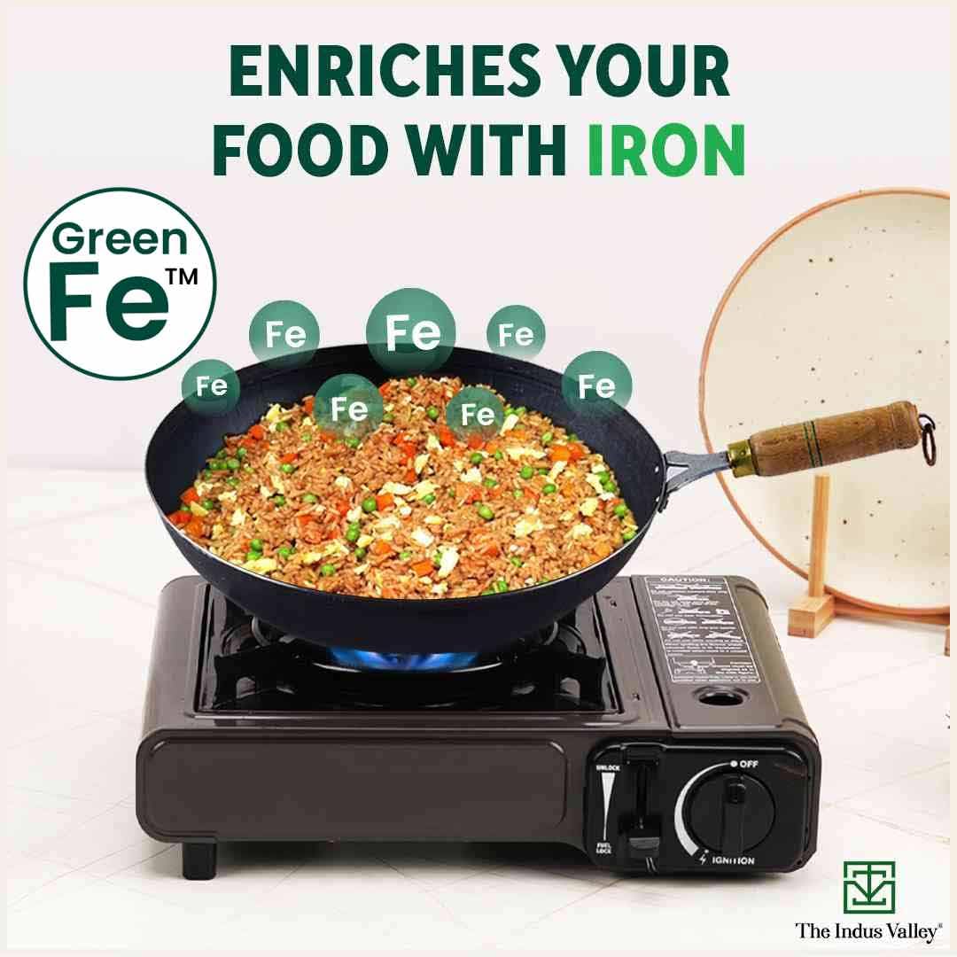 Pre-Seasoned Black Iron Wok With Strong Wooden Handle - Small, 25.4 Cm, 10 Inch, 2.2 Liters, 1 Kg | Gas Compatible, Pre-Seasoned Wok, 100% Pure & Toxin-Free, No Chemical Coating Pre-Seasoned Black Iron Wok With Strong Wooden Handle - Small, 25.4 Cm, 10 Inch, 2.2 Liters, 1 Kg | Gas Compatible, Pre-Seasoned Wok, 100% Pure & Toxin-Free, No Chemical Coating