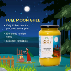 Premium Full Moon A2 Desi Cow Ghee By God Choice Organic Farms | High In Protein Fiber Healthy Desi Ghee For Bones Health | (1 Litr) 33.8 Ounce | Jar Pack