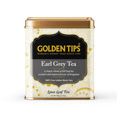 Golden Tips Earl Grey Black Tea - 100gm Tin, 3.5 Ounce, 50 Cups | Blended With Pure Oil Of Bergamot - Brew Hot Or Iced Tea | Low Caffeine Loose Leaf Tea