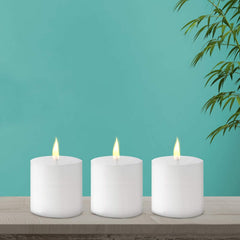 WHITE PILLAR ROUND CANDLES 3 INCHES EACH SET OF 3 | BURNING TIME 45 HOURS