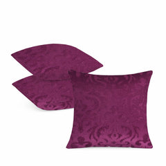 Microfiber Square Pillow Cushion For Sofa & Bed, Wine - 16 X 16 Inch | Soft, Fluffy For Comfort & Back Support | Breathable, Washable | Premium Velvet Outer Cover With Zip - Set Of 3