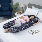 Pregnancy Pillow, J Shaped Pillow, Maternity Pillow For Sleeping - Dark Blue | 100% Cotton Pillow For Pregnant Mothers | With Breathable & No Heat Fabric | Full-Body Support For Better Sleep