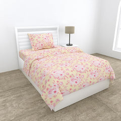 Small Single Bedsheet With 1 Pillow Cover - 57 X 88 Inches, Cream & Pink | Bedding Set Lightweight Breathable | Wrinkle-Resistant & Smooth Finish