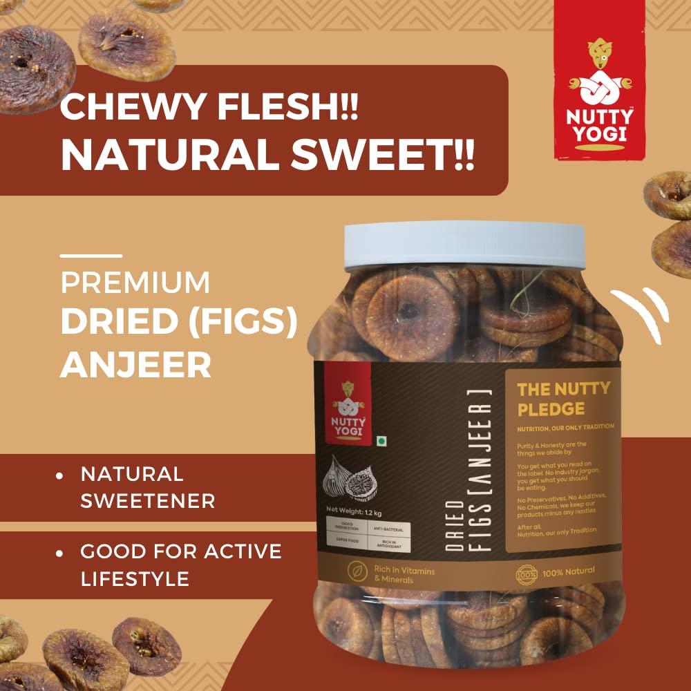 Natural Premium Dried Afghani Anjeer Dried Figs By Nutty Yogi 1200gm, | Rich Source Of Fibre Calcium & Iron | Low In Calories Fat Free Anjeer Jar Pack | 42.3 Ounce Natural Premium Dried Afghani Anjeer Dried Figs By Nutty Yogi 1200gm, | Rich Source Of Fibre Calcium & Iron | Low In Calories Fat Free Anjeer Jar Pack | 42.3 Ounce