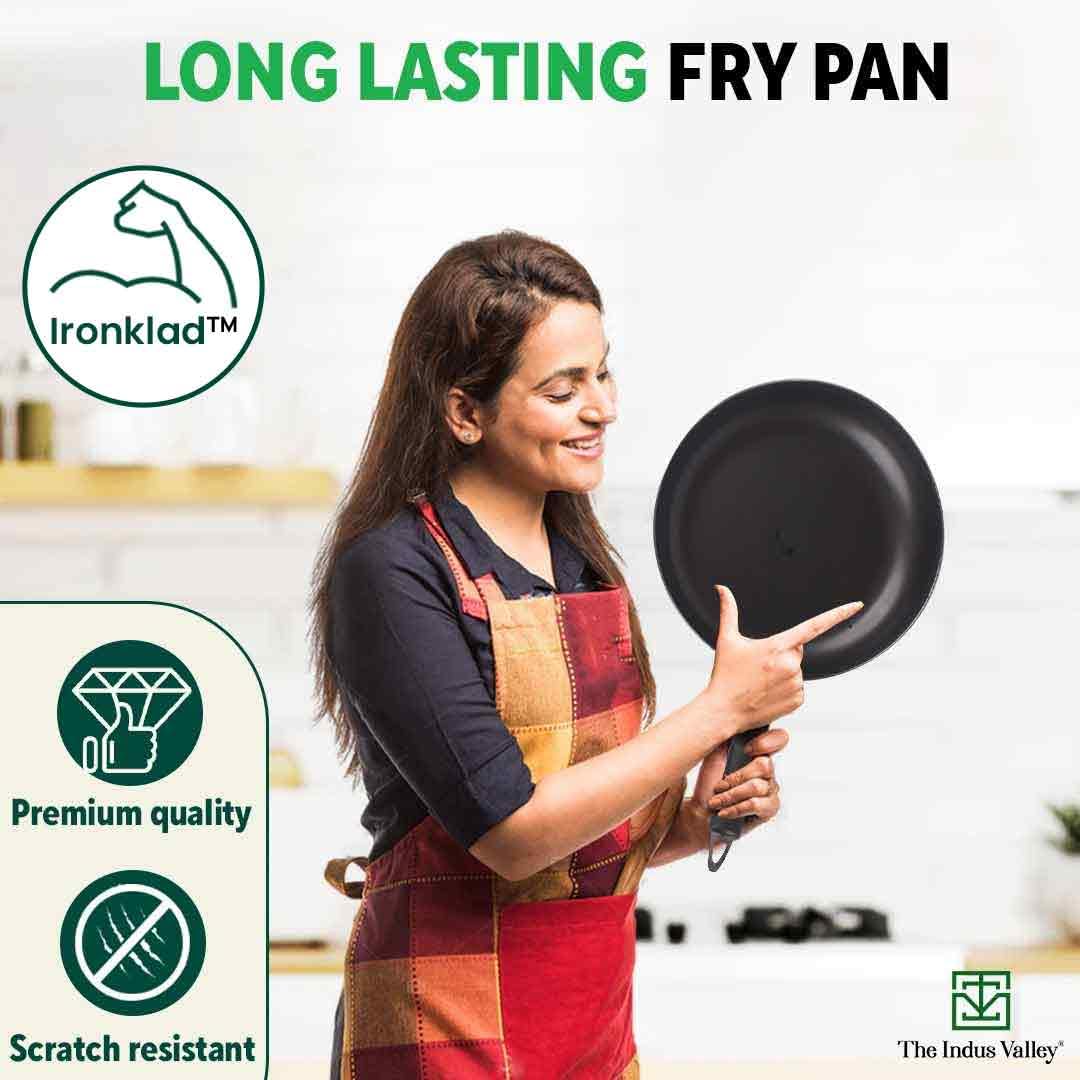 Pre-Seasoned Black Iron Fry Pan With Bakelite Handle - Medium, 24.7 Cm, 9.7 Inch, 1.5 Ltr, 0.9 Kg | Induction Friendly, Pre-Seasoned Fry Pan, 100% Pure & Toxin-Free, No Chemical Coating Pre-Seasoned Black Iron Fry Pan With Bakelite Handle - Medium, 24.7 Cm, 9.7 Inch, 1.5 Ltr, 0.9 Kg | Induction Friendly, Pre-Seasoned Fry Pan, 100% Pure & Toxin-Free, No Chemical Coating