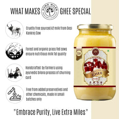 Organic Natural A2 Bilona Cow Desi Ghee By Puro Miles | Natural & Healthy Gir Cow Cultured Desi Ghee Ideal For Puja | (1 Litr) 33.8 Ounce | Jar Pack