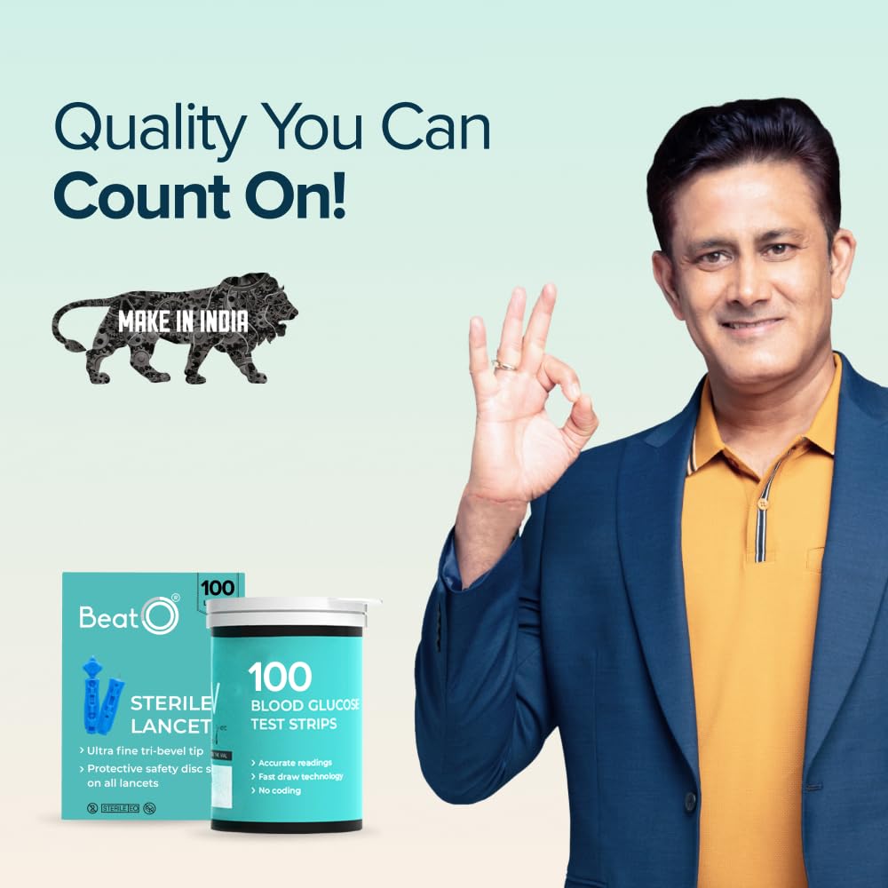 BeatO Curv Blood Glucose Test Strips & Lancets - 100 Strips + 100 Lancets BeatO Curv Blood Glucose Test Strips & Lancets - 100 Strips + 100 Lancets