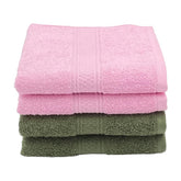 Patpug 100% Indian Ultra Soft Cotton Hand Towel 800 Gsm | For Gym, Workout, Yoga, Wash Basin (Baby Pink & Olive Green) - 4 Piece