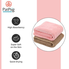 Patpug Ultrasoft Microfiber, Comfortable, Fade Resistant, Highly Absorbent, Quick Drying Large Bath Towel 800 Gsm (Brown & Baby Pink)- Pack Of 2