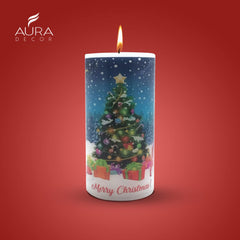 XMAS TREE WITH STAR CANDLE 6 INCH PILLAR CANDLE | CHRISTMAS SANTA CANDLE