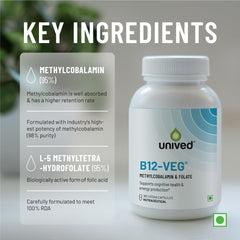 Unived Vitamin B12 Veg , Brain Cells & Nerve Tissue Support | Unflavoured , 180 Vegan Capsules , 300gm 0.66lbs