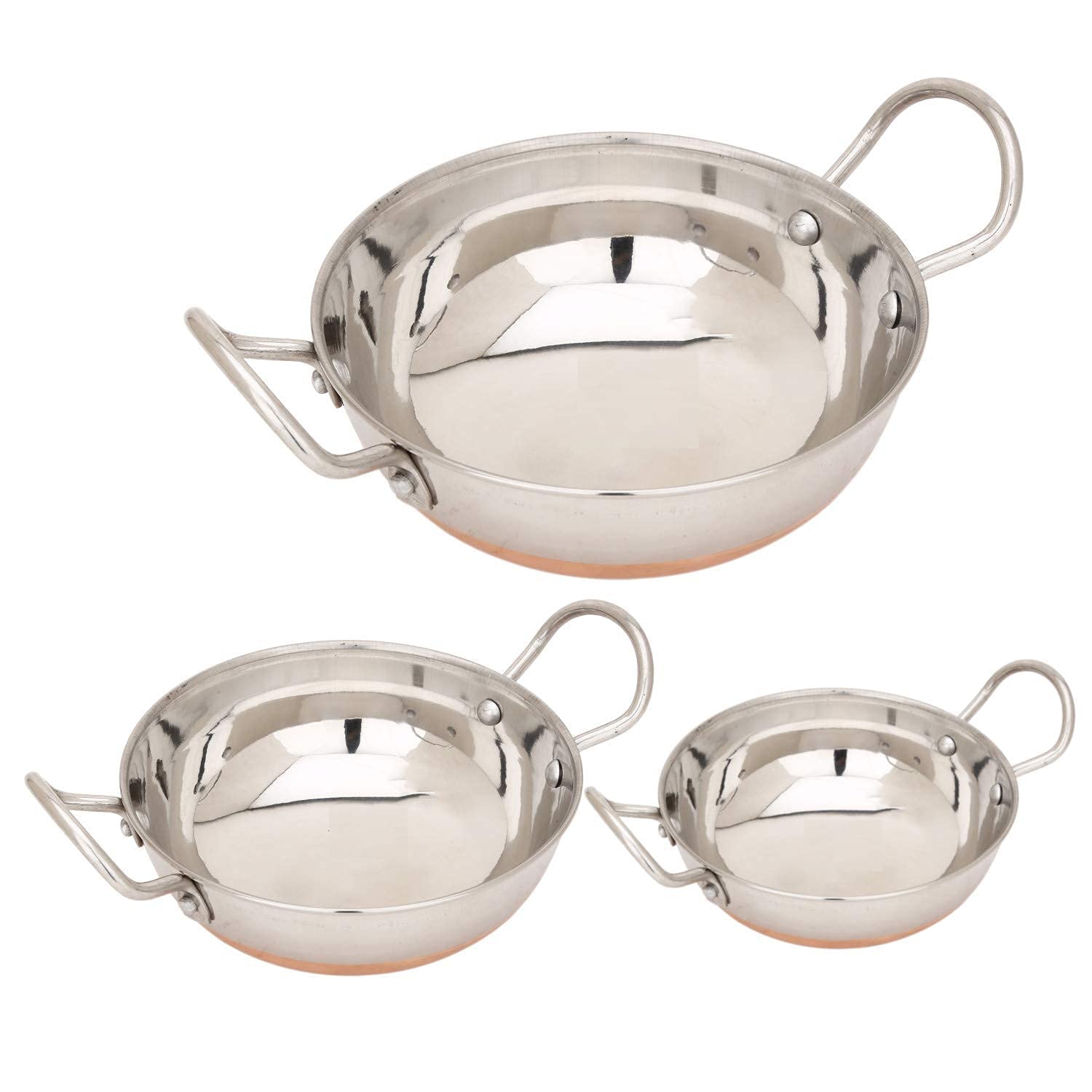 Stainless Steel Kadhai With Copper Bottom Kadhai 1.2 Liters + 2.5 Liters + 3.5 Liters - Bottom Pot Pans For Frying - Copper Bottom | Attractive Color & Design Stainless Steel Kadhai With Copper Bottom Kadhai 1.2 Liters + 2.5 Liters + 3.5 Liters - Bottom Pot Pans For Frying - Copper Bottom | Attractive Color & Design