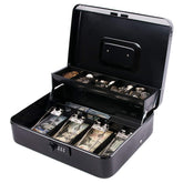 Money Box With Combination Lock, Metal Cash Box With Money Tray, Cash Register,5 Compartments Cantilever Tray & 4 Spring Loaded Clips For Bills,11.81"X 9.45"X 3.54" Colour - Black