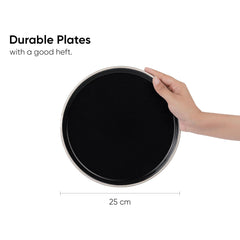 Ceramic Dinner Plates Set Of 6 Pieces, Black With White Rim | Ceramic Plates Set - Glossy Finish Plate Set | Ceramic Dinner Plates - Plates Set For Dinner | Microwave Safe & Dishwasher Safe