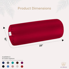 Microfiber Bolster Pillow For Bed & Sofa, Side, Diwan, Maroon - 10 X 25 Inch | Round Side Pillow | Light, Soft & Fluffy For Neck & Back Support | Washable, Velvet Cover With Zip - Set Of 2