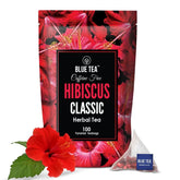 Blue Tea Caffeine Free Hibiscus Classic Herbal Tea - 100 Pyramid Tea Bags | Skin Glow Enhancing Tea - Gluten Free, Non GMO | Plant Based Tangy Taste - Zip Lock Pouch