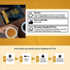 Tea Sense Premium CTC Tea - 200gm, 7.05 Ounce | Assam Chai With Darjeeling Whole Leaves - Rich Flavor & Strong Chai Patti, High Caffeine | The Perfect Blend Loose Leaves