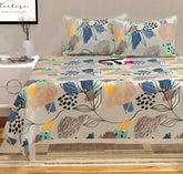 100% Cotton Double Bedsheets King Size With 2 Large Size Pillow Covers | 90 X 100 Inches, Grey & Blue | Soft & Breathable Premium Printed Design Bedsheet