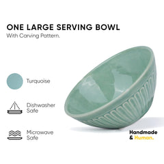 Ceramic Large Serving Bowls Set Of 1 Pc - 1400ml, Light Mint | Premium Ceramic Bowl - Large Size | Microwave Safe Bowl - Bowl Set Of Glossy Finish | Ceramic Bowl - Bowl Set For Gift