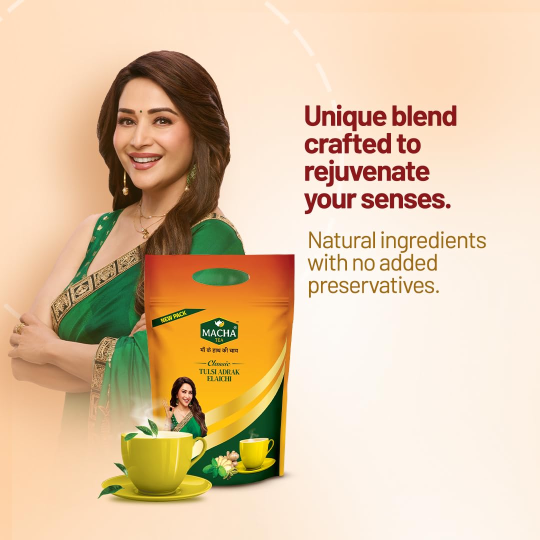 Macha Tea Classic Tulsi, Adrak & Elaichi Chai - 800gm, 28.2 Ounce | Traditional Indian Masala Chai - Premium Assam Tea Leaves | Caffeine Free Chai Patti Macha Tea Classic Tulsi, Adrak & Elaichi Chai - 800gm, 28.2 Ounce | Traditional Indian Masala Chai - Premium Assam Tea Leaves | Caffeine Free Chai Patti