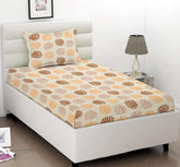 100% Cotton Single Bedsheets With 1 Pillow Covers - 60 X 90 Inches, Beige | Printed Single Sheet Super Soft Breathable & Wrinkle Free