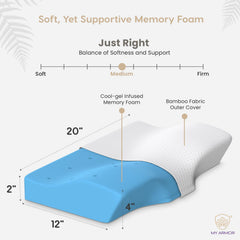 Cool Gel Cervical Pillow For Neck & Shoulder Pain - 2 & 4 Inches | Orthopedic Memory Foam Pillow For Neck Support, Contour Pillows Pain Relief | Adjustable, Removable Cover - Pack Of 2