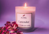 FROSTED LAVENDER FRAGRANCE SOY WAX GLASS CANDLE WITH WOODEN LID & COMES GIFT BOX