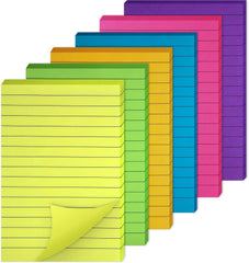 Lined Sticky Notes Pad - Easy To Post For School, Office, Desk Accessories - 6 Pads X 45 Sheets