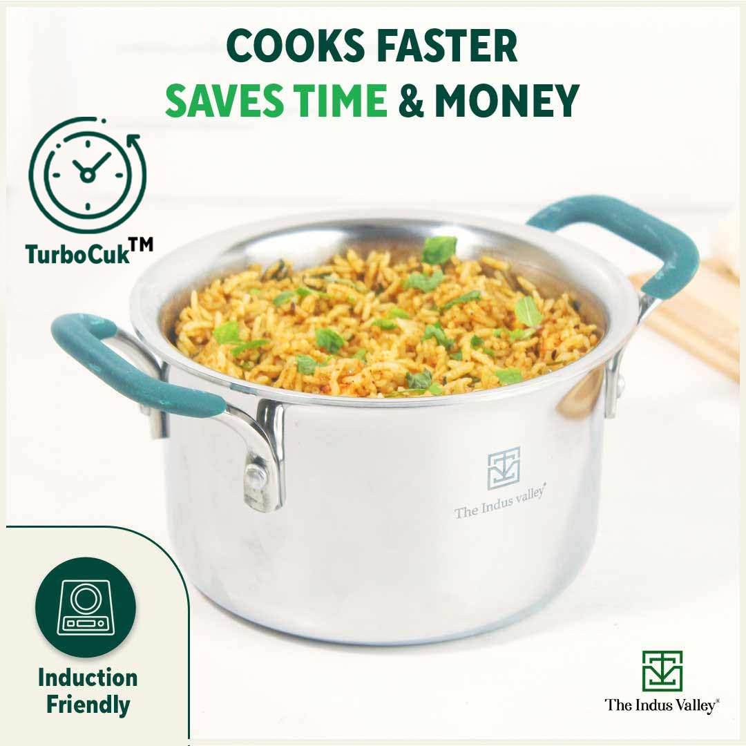 Triply Stainless Steel Stock Pot Or Casserole With Steel Lid | Very Small 16.7cm, 6.6 Inch, 1.4 Liters, 0.9 Kg - Induction Friendly, Nonstick 3-Layer Body, 100% Pure & Toxin-Free Triply Stainless Steel Stock Pot Or Casserole With Steel Lid | Very Small 16.7cm, 6.6 Inch, 1.4 Liters, 0.9 Kg - Induction Friendly, Nonstick 3-Layer Body, 100% Pure & Toxin-Free