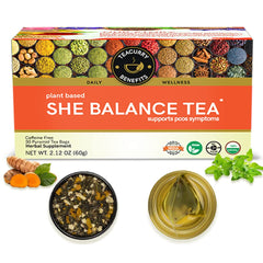Teacurry Plant Based She Balance Tea - 60gm, 2.1 Ounce, 30 Pyramid Tea Bags | Supports PCOS Symptoms - Infused With Nettle, Lemon, Cinnamon | Gluten Free, Caffeine Free