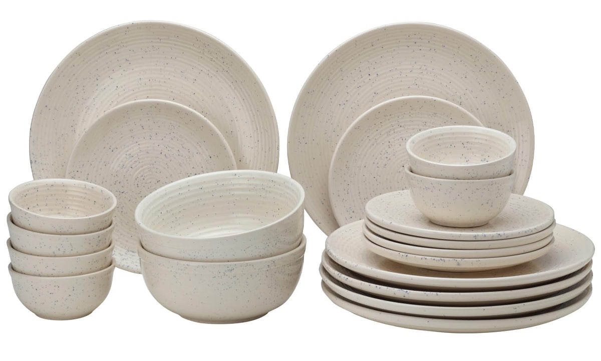Handcrafted Ceramic Stoneware Dinner Set Of 20 Pieces With Serving Bowls Set - Ivory White | 6 Dinner Plates + 6 Small Plates + 6 Small Dinner Bowl, 180ml Each+ 2 Serving Bowl, 1000ml Each