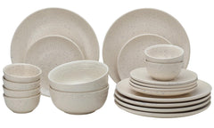 Handcrafted Ceramic Stoneware Dinner Set Of 20 Pieces With Serving Bowls Set - Ivory White | 6 Dinner Plates + 6 Small Plates + 6 Small Dinner Bowl, 180ml Each+ 2 Serving Bowl, 1000ml Each