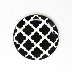 Black Moroccan Hand Painted Ceramic Quarter Plates Set Of 2 | Small Side Plates For Dinner & Snacks - 7 Inch, 2 Pieces, Microwave Safe