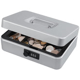 Medium Metal Cash Box With Combination Lock Safe & Money Tray For Security 7.87"X 6.30"X 3.54" Colour - Lightgrey