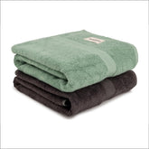 Bathriene 100% Bamboo Large Size Bath Towel 1200 Gsm | Luxury Bath Towel Highly Absorbent, Ultra Soft & Anti Microbial (Midnight Grey & Garden Green) - Pack Of 2
