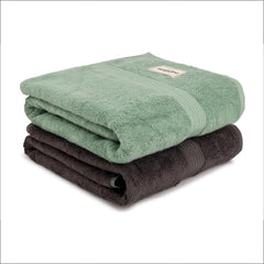 Bathriene 100% Bamboo Large Size Bath Towel 1200 Gsm | Luxury Bath Towel Highly Absorbent, Ultra Soft & Anti Microbial (Midnight Grey & Garden Green) - Pack Of 2