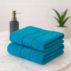 Akiko Home 100% Cotton Essential Series Bath Towel 400 Gsm | Soft, Absorbent, Quick Dry & Durable, Large Size Towel Pack Of 2 (Teal)