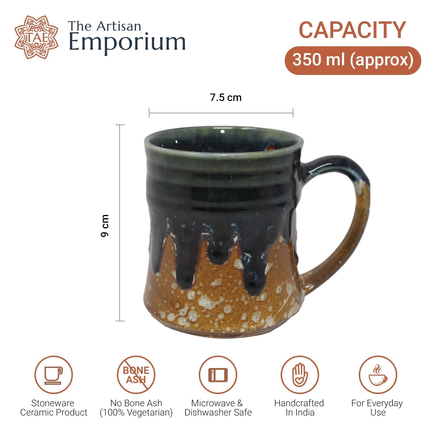 Handcrafted Earthy Brown Carved Ceramic Coffee Mug Set Of 2 - 300ml Each | Ceramic Mugs For Coffee, Tea, Milk - Microwave Safe & Dishwasher Safe Handcrafted Earthy Brown Carved Ceramic Coffee Mug Set Of 2 - 300ml Each | Ceramic Mugs For Coffee, Tea, Milk - Microwave Safe & Dishwasher Safe