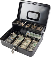 Cash Box With Key Lock & 2 Level Money Tray, Metal Money Box Large Size: 30 * 24 * 9cm (Gc-302) Colour - Black, Material - Metal