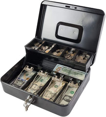 Cash Box With Key Lock & 2 Level Money Tray, Metal Money Box Large Size: 30 * 24 * 9cm (Gc-302) Colour - Black, Material - Metal