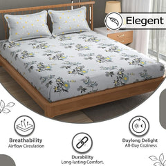 Bedsheet For Double Bed Queen Size With 2 Pillow Cover - 100 X 100 Inches, Grey & Black | Perfect For Gifting On Weddings Bedsheet