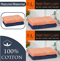 Fresh From Loom Luxury Edition Egyptian 100% Pure Cotton Bath Towel 1200 Gsm | High Water Heavy Soft Dual Stitched Bath Towel (Iris Blue & Salmon) - 2 Pcs