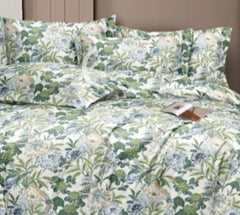 Bedsheet For Queen Size With 2 Pillow Covers - 60 X 78 Inches, Green & White | Soft & Skin-Friendly Fabric | All Around Elastic Fitted Bedsheet